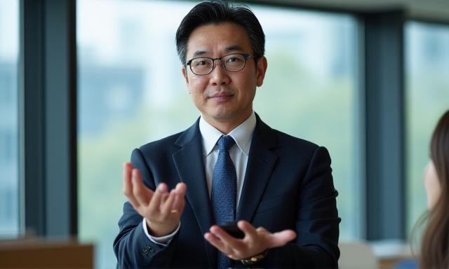 商談で自信を持って交渉する男性